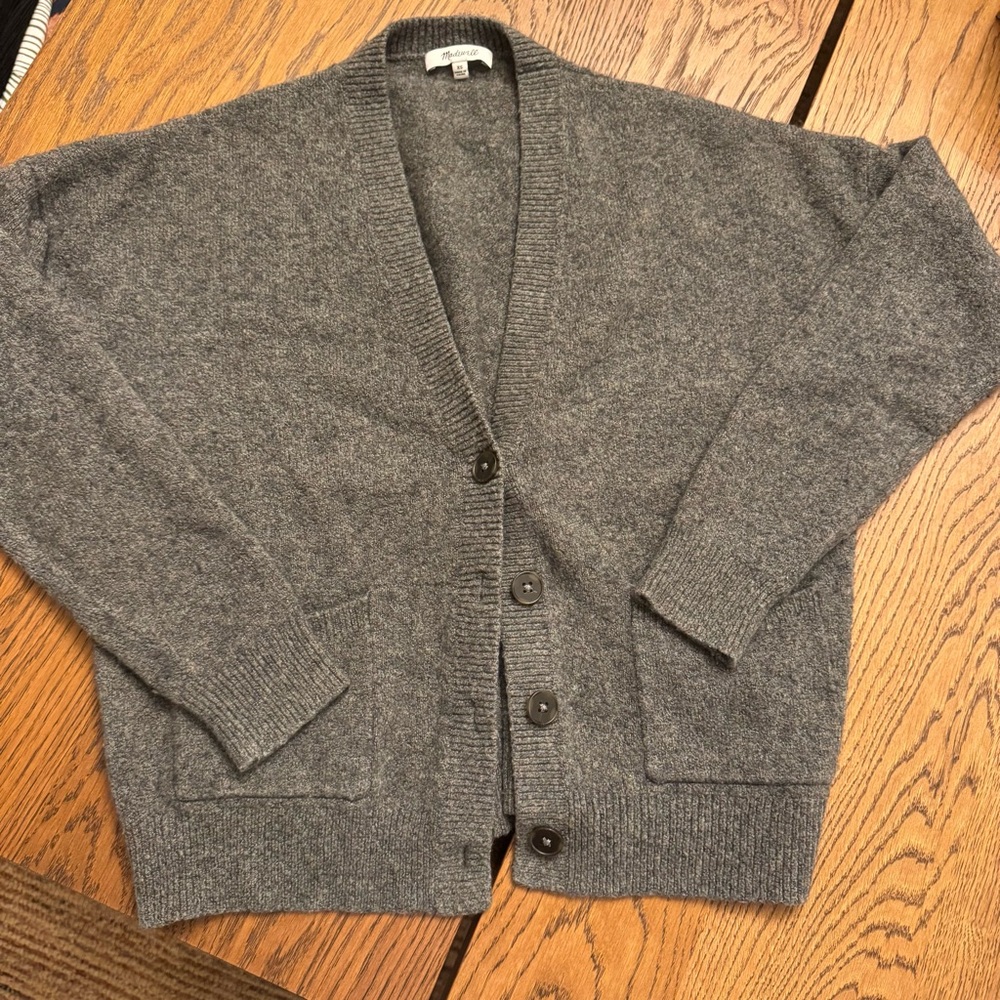 Madewell Charcoal Button-Up Cardigan wool blend librarian cozy‎ sweater